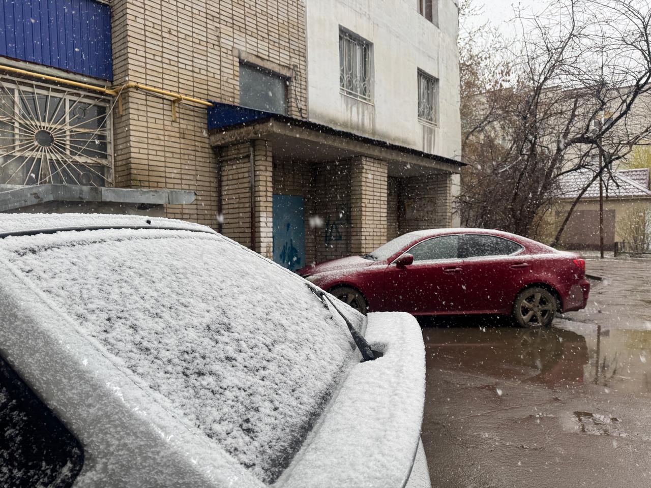 Снег выпал в Уральске 10 апреля